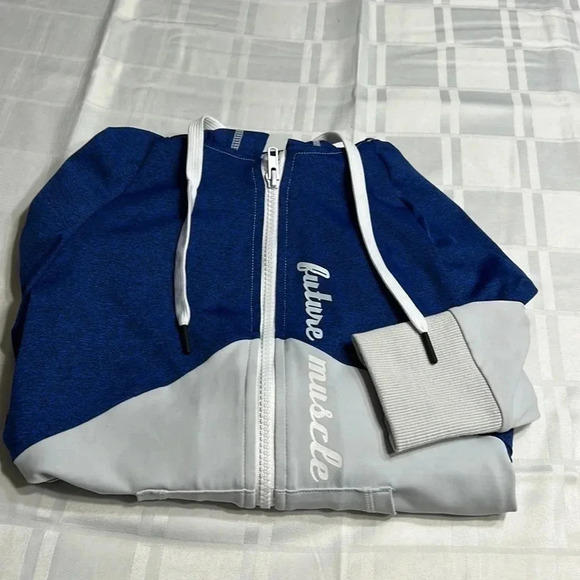 Y2K,vtg, NEW!!hoodie with zipper, women XS,Colorblock,blue,grey,gym,members,80’s - Picture 15 of 15